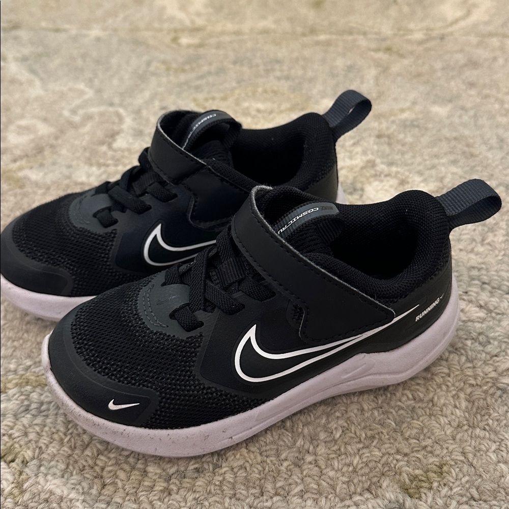Nike Kids Black and White Swoosh Velcro Sneakers
